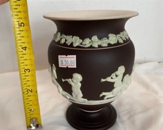 #10 - $50 Wedgwood black Jasperware baluster shaped vase 