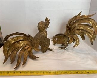 #20 - $100 large brass centerpiece Roosters made in Italy. C.1960’s