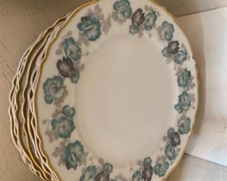  #30. $195 French Haviland Limoges Beauvais pattern dinnerware set in great colors of grey and teal blue. Set has a few chips. Priced as is. 