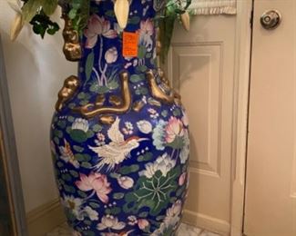#33 - $450 Monumental Oriental urn Cobalt blue with gold accents 