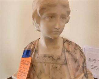 #36 - $120 Alabster marble bust of young lady unsigned 