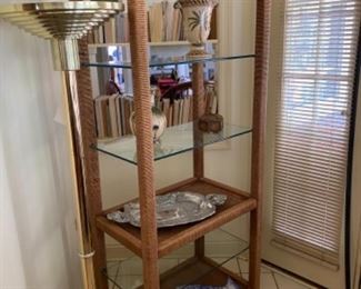 #67 - $150 - Wicker lighted shelve with five shelves. 