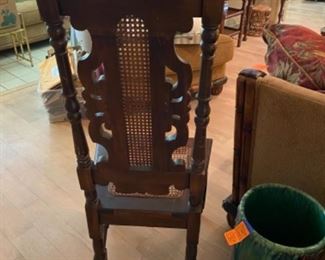 #60 - $120 Jacobean style high back carved chair, cane seat. 