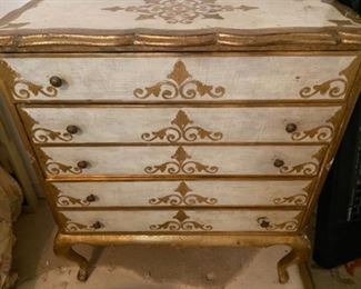 $195 Italian wood painted Venetian chest drawer gold. 