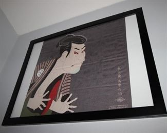 $75. Framed Japanese fabric artwork.