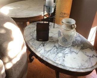 Mahogany tables with marble tops $150 each