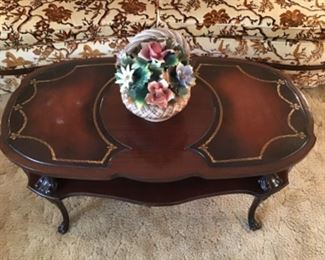 Mahogany Leather Top Coffee Table (Pottery Sold)