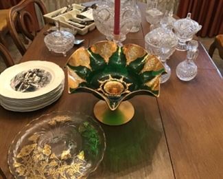 Venetian Emerald Green Glass Gilt Centerpiece