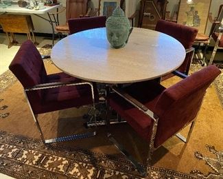 travertine top midcentury chrome dining table