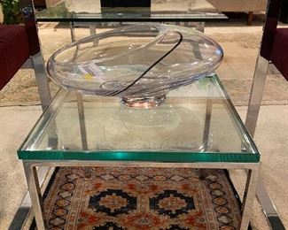 Milo Baughman chrome glass side table & asymmetric glass bowl Seguso Murono