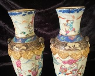100 Pair of Fluted Chinese Vases Signed