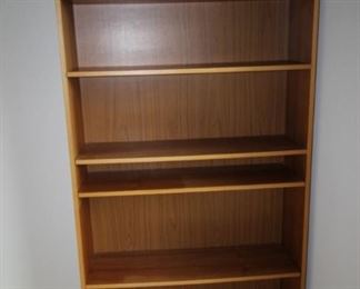 $85 each. One of two teak bookcases, 6 adjustable shelves. 75x36x11