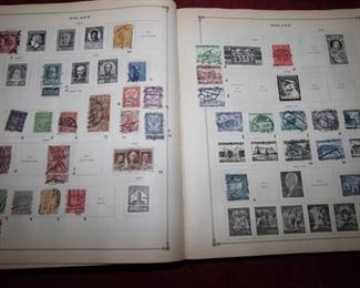 $45. Stamp collection album and bags of stamps.