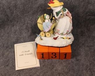 131: A Stroll with Friends. Now $14. Was $18.  Christmas Snowman New in Box.  Lenox Lynn Bywaters.  1990s