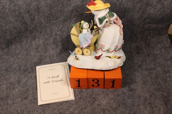 131: A Stroll with Friends. Now $14. Was $18.  Christmas Snowman New in Box.  Lenox Lynn Bywaters.  1990s