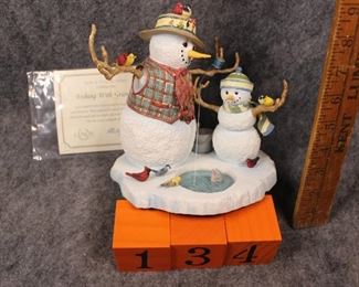 134: Fishing w/ Grandpa.  Now $15.  Was $24.  Lenox snowman by Lynn Bywaters - 1990s.  New in box - excellent condition.  
