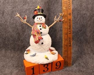 139: Feathered Friends. Now $18.  Was $28.  Lenox snowman by Lynn Bywaters - 1990s.  New in box - excellent condition.  