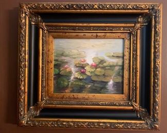 11. Oil on Canvas of Water Lilies Art (10" x 8") Frame (19" x 16")
