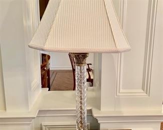 16. Pair of Crystal and Brass Pillar Lamps (35")