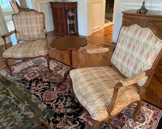 38. Pair of Schoonbeck Carved Side Chairs w/ Ikat Upholstery (27" x 27" x 37")