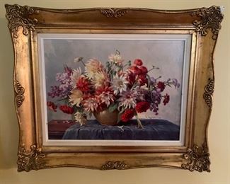 45. Still Life of Chrysanthemum in Ornate Frame signed Ekmiger (21" x 18") 