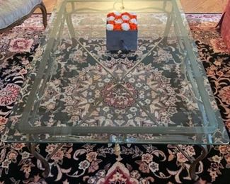 36. Beveled Glass Top Coffee Table on Wrought Iron Base (52" x 37" x 18")