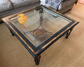 69. Beveled Glass Top Coffee Table w/ Metal Base (38" x 38" x 16")