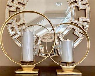 140. Beveled MIrror Geometric Design (36")
141. Pair of Gold Circle Decorative Candle Holders (16" x 20")