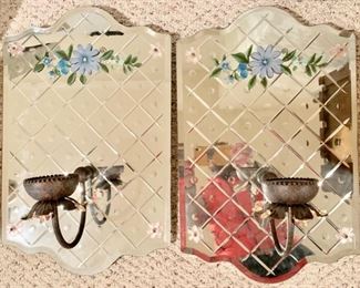 250. Pair of Hand Painted Mirrored Candle Sconces (14" x 21")