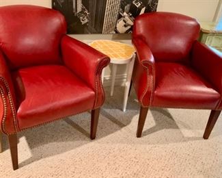 239. Pair of Hooker Furniture Young Red Leather Chairs w/ Nailhead Detail (30" x 30" x 34")