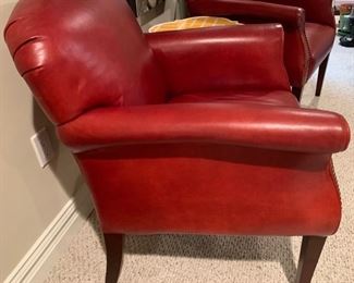 239. Pair of Hooker Furniture Young Red Leather Chairs w/ Nailhead Detail (30" x 30" x 34")