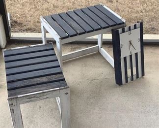 Blue and White Wood Stools