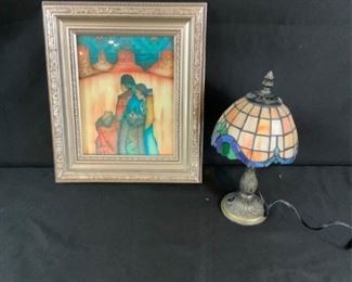 Small Stained Glass Lamp and Tile Painting