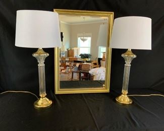 Tall Glass Lamps and Gold Mirror