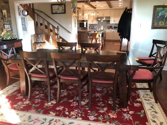 Pottery Barn Dining Table and 10 chairs.  86"-122" long.