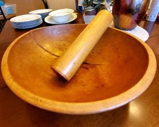 Antique dough bowl with roller