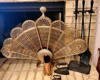 Vintage Brass peacock fan fireplace screen