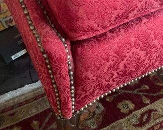 #25- Vintage Red Damask claw foot sofa- 86" wide x 35" deep x 29" tall- $300
