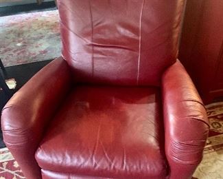 #15- Red leather Lazyboy - 33" deep x 38" tall x 30 1/2 wide- $200