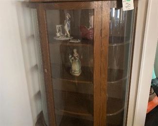 #12- Antique Oak china / curio cabinet w/ claw feet- 34" wide x 60" tall x 16 1/2" deep- $260