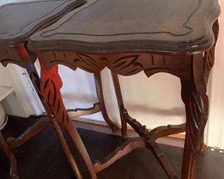 #13- Set of 2 vintage carved side tables- 27" tall x 16" wide- $60 (for both)