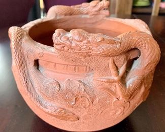 #33- Japanese Red clay dragon vase- 7" wide x 5 3/4" tall- $80
