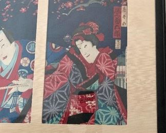 #40- Japanese woodblock print- Artist is Kunichika- title of work is “Kabuki”, circa 1850- 25” x  20 1/2”- $400