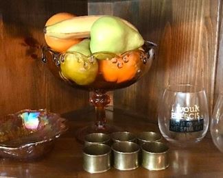 Vintage amber glass and carnival glass