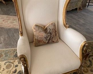 Gilt Frame Upholstered Wing Chair (pr)