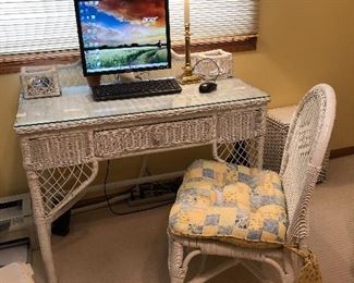 White wicker desk with chair (computer NFS) 40”W x 20”D x 30”H - $100