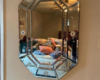 etched glass beveled edge wall mirror