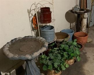cement bird bath and garden items