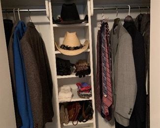 overcoats, jackets, scarves, ties, gloves, cowboy hats