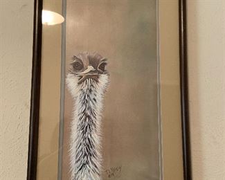 numbered, signed, lithograph of ostrich by Della Mazy of Fort Worth